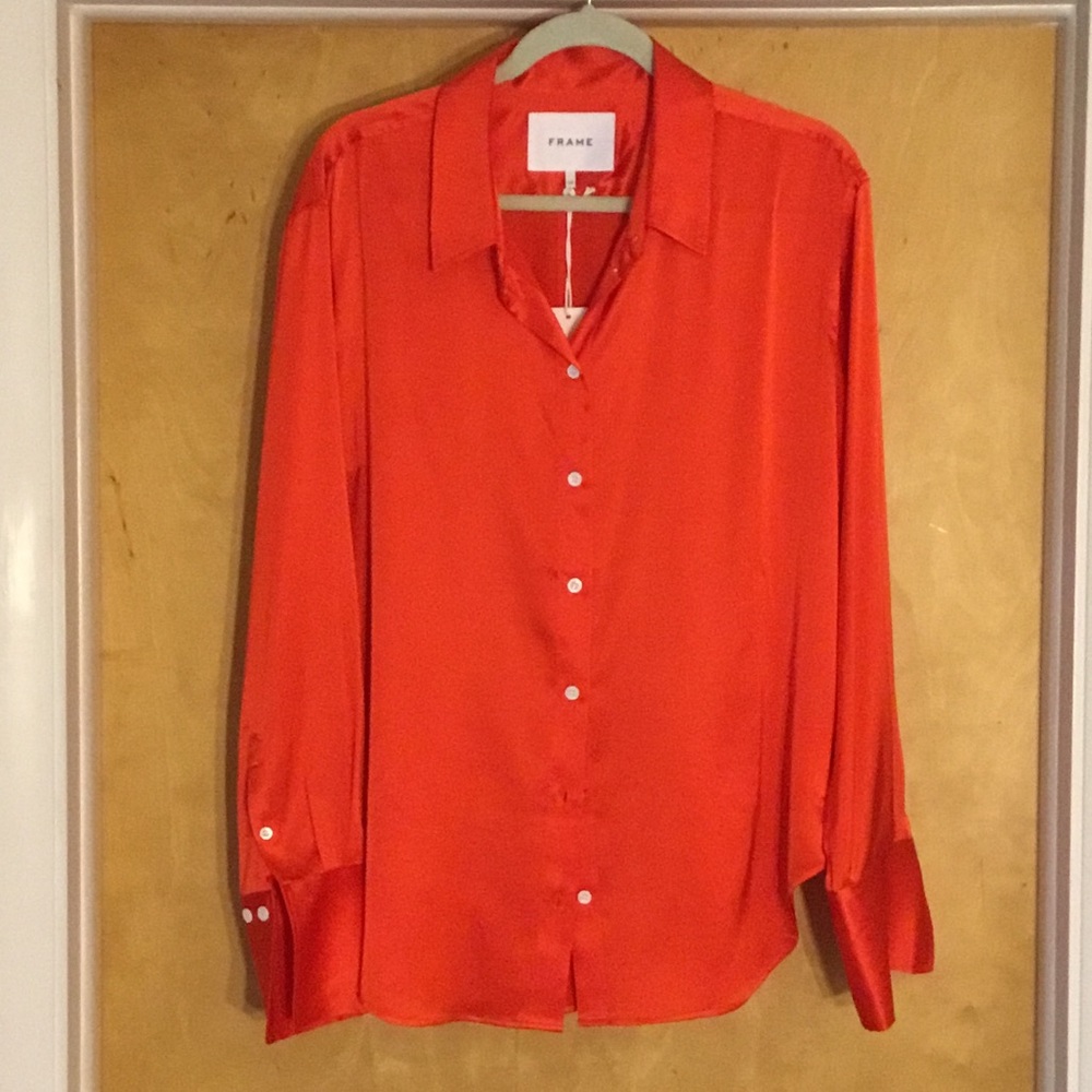 NWT Silk Frame Women's Button-Down Shirt Red Size L